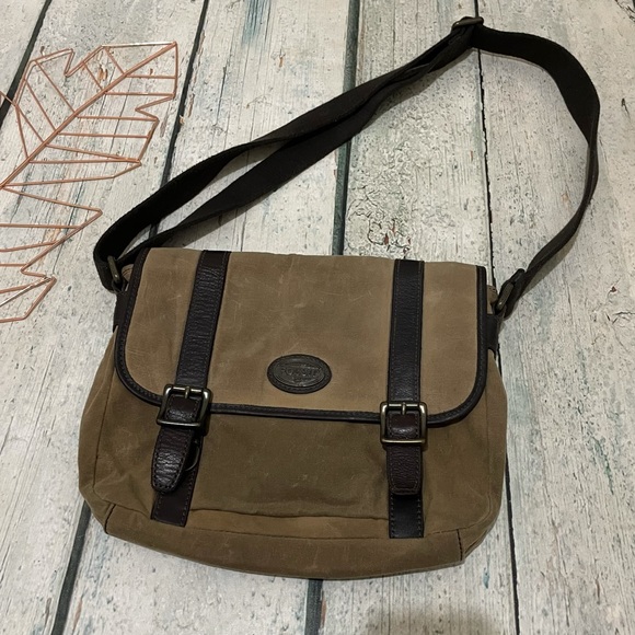 Fossil messenger bag leather tan brown crossbody tote purse buckles multi-pocket - Picture 2 of 11